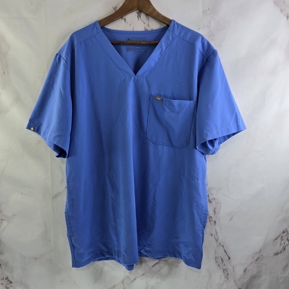 FIGS Shirt Mens 2XL Blue Technical Chisec Three Pocket Scrub Top Ceil 1494